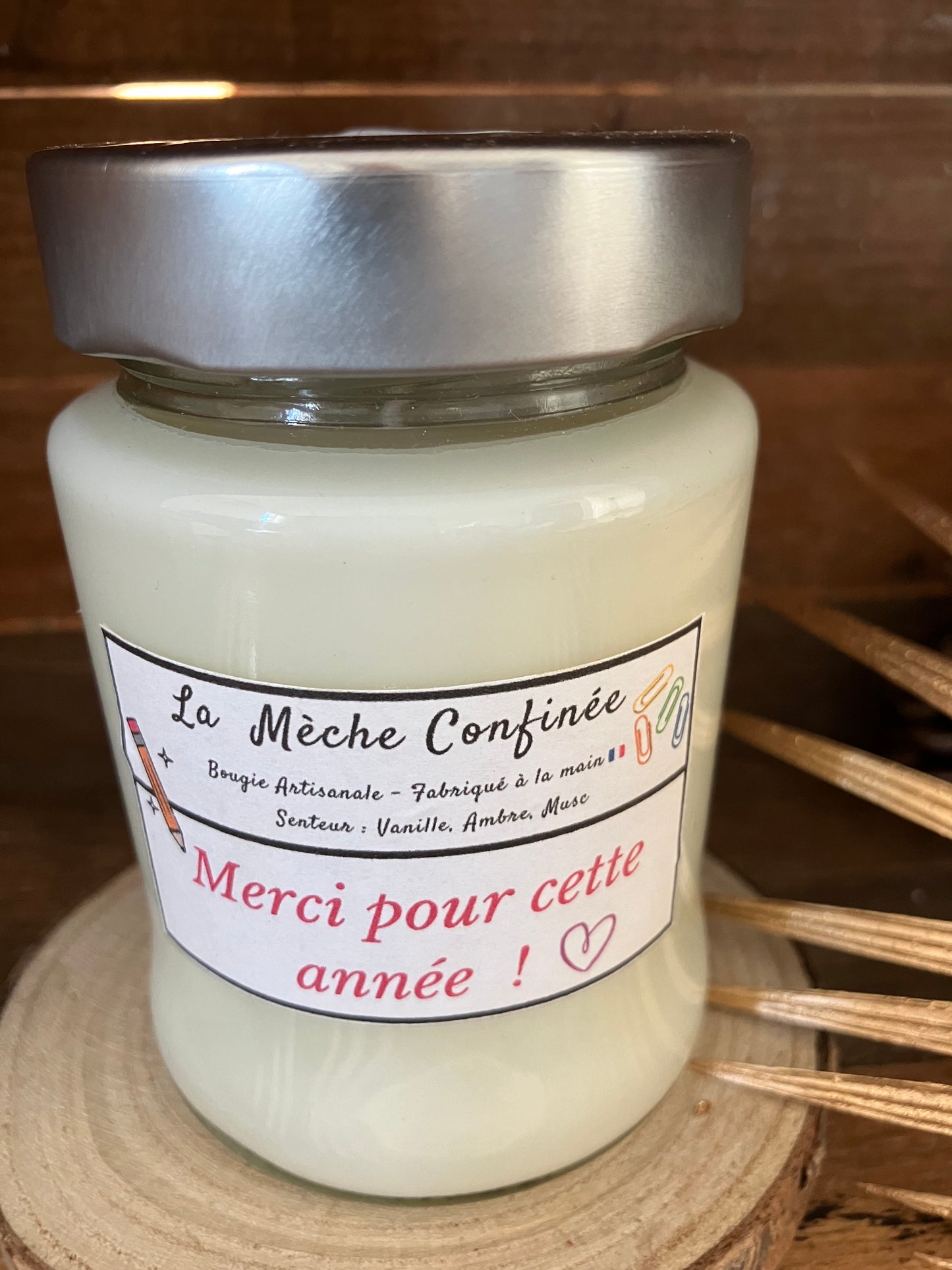 Bougie Remerciement senteur Vanille, ambre, musc